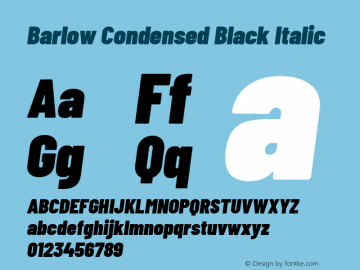 Barlow Condensed Black Italic Version 1.105 Font Sample