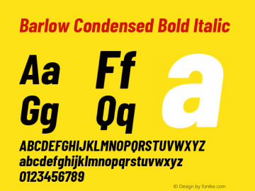 Barlow Condensed Bold Italic Version 1.105 Font Sample