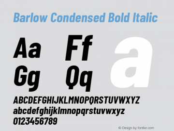 Barlow Condensed Bold Italic Version 1.105 Font Sample