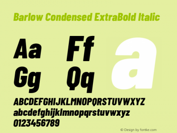 Barlow Condensed ExtraBold Italic Version 1.105;PS 001.105;hotconv 1.0.88;makeotf.lib2.5.64775 Font Sample