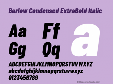 Barlow Condensed ExtraBold Italic Version 1.105 Font Sample