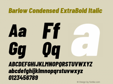 Barlow Condensed ExtraBold Italic Version 1.105 Font Sample