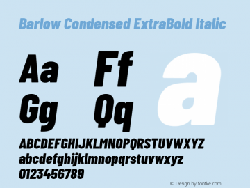 Barlow Condensed ExtraBold Italic Version 1.105 Font Sample