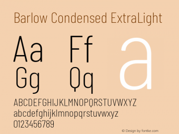 Barlow Condensed ExtraLight Version 1.105 Font Sample