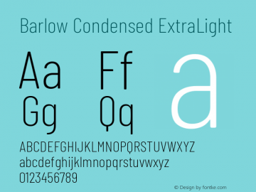 Barlow Condensed ExtraLight Version 1.105 Font Sample