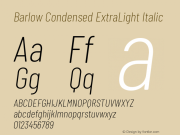 Barlow Condensed ExtraLight Italic Version 1.105 Font Sample