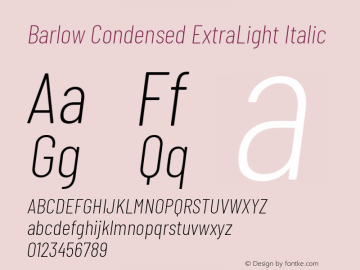 Barlow Condensed ExtraLight Italic Version 1.105 Font Sample