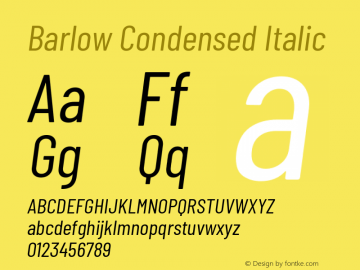 Barlow Condensed Italic Version 1.105 Font Sample