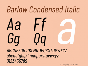 Barlow Condensed Italic Version 1.105 Font Sample