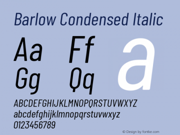 Barlow Condensed Italic Version 1.105 Font Sample