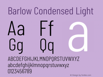 Barlow Condensed Light Version 1.105;PS 001.105;hotconv 1.0.88;makeotf.lib2.5.64775 Font Sample