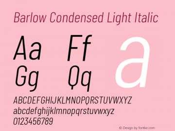 Barlow Condensed Light Italic Version 1.105 Font Sample