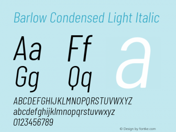 Barlow Condensed Light Italic Version 1.105 Font Sample