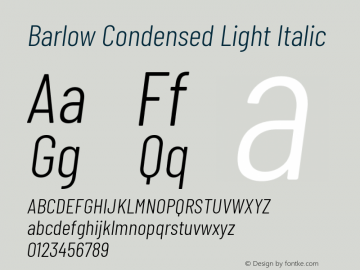 Barlow Condensed Light Italic Version 1.105 Font Sample