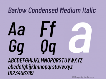 Barlow Condensed Medium Italic Version 1.105 Font Sample