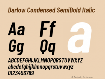 Barlow Condensed SemiBold Italic Version 1.105 Font Sample