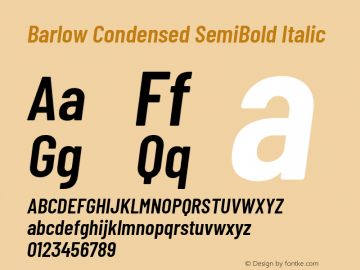Barlow Condensed SemiBold Italic Version 1.105 Font Sample
