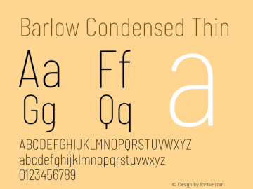 Barlow Condensed Thin Version 1.105;PS 001.105;hotconv 1.0.88;makeotf.lib2.5.64775 Font Sample