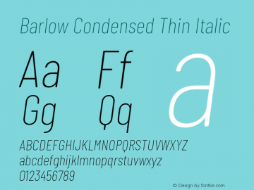 Barlow Condensed Thin Italic Version 1.105 Font Sample