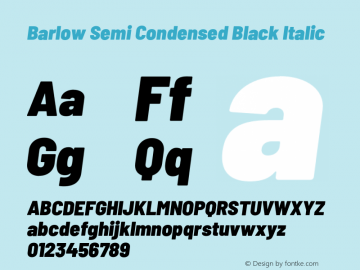 Barlow Semi Condensed Black Italic Version 1.105;PS 001.105;hotconv 1.0.88;makeotf.lib2.5.64775 Font Sample