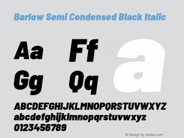 Barlow Semi Condensed Black Italic Version 1.105 Font Sample
