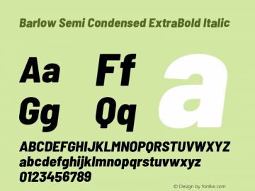 Barlow Semi Condensed ExtraBold Italic Version 1.105;PS 001.105;hotconv 1.0.88;makeotf.lib2.5.64775 Font Sample