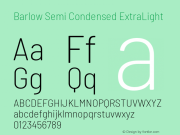 Barlow Semi Condensed ExtraLight Version 1.105 Font Sample