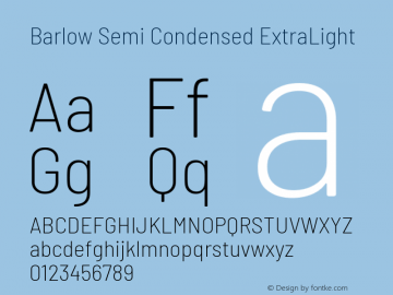 Barlow Semi Condensed ExtraLight Version 1.105 Font Sample