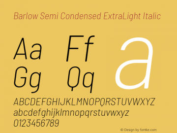 Barlow Semi Condensed ExtraLight Italic Version 1.105 Font Sample