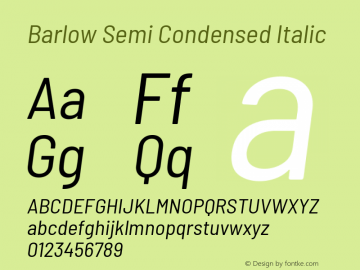 Barlow Semi Condensed Italic Version 1.105 Font Sample