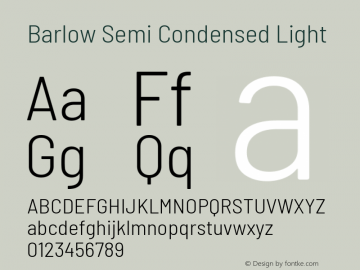 Barlow Semi Condensed Light Version 1.105 Font Sample