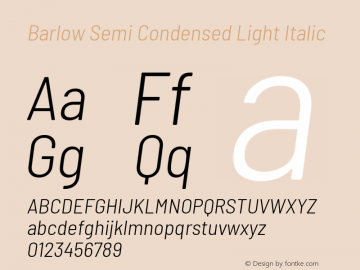 Barlow Semi Condensed Light Italic Version 1.105 Font Sample