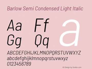 Barlow Semi Condensed Light Italic Version 1.105 Font Sample