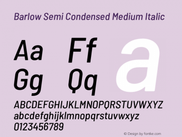 Barlow Semi Condensed Medium Italic Version 1.105;PS 001.105;hotconv 1.0.88;makeotf.lib2.5.64775 Font Sample