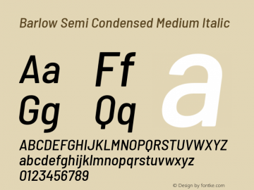 Barlow Semi Condensed Medium Italic Version 1.105 Font Sample