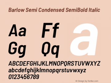 Barlow Semi Condensed SemiBold Italic Version 1.105;PS 001.105;hotconv 1.0.88;makeotf.lib2.5.64775 Font Sample