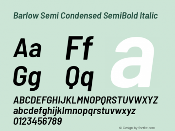 Barlow Semi Condensed SemiBold Italic Version 1.105 Font Sample