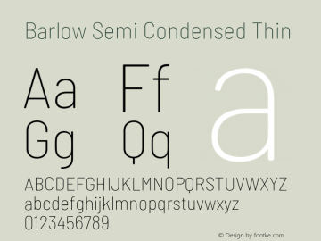 Barlow Semi Condensed Thin Version 1.105;PS 001.105;hotconv 1.0.88;makeotf.lib2.5.64775 Font Sample