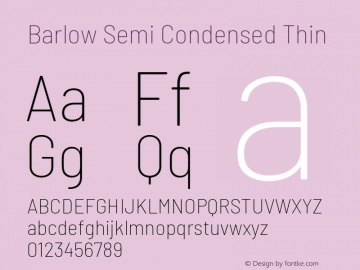 Barlow Semi Condensed Thin Version 1.105 Font Sample