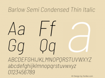 Barlow Semi Condensed Thin Italic Version 1.105 Font Sample