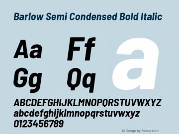 Barlow Semi Condensed Bold Italic Version 1.105 Font Sample