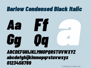 Barlow Condensed Black Italic Version 1.106 Font Sample