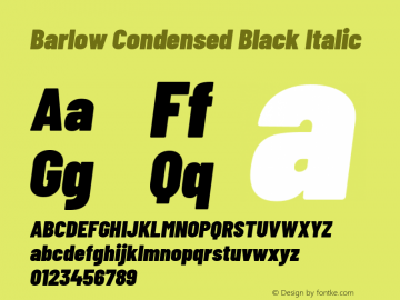 Barlow Condensed Black Italic Version 1.106 Font Sample