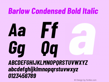 Barlow Condensed Bold Italic Version 1.106 Font Sample