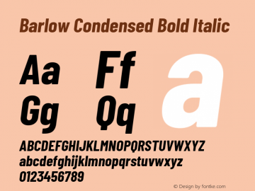 Barlow Condensed Bold Italic Version 1.106 Font Sample