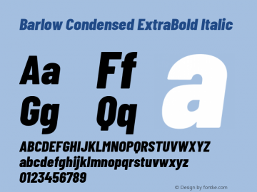 Barlow Condensed ExtraBold Italic Version 1.106 Font Sample