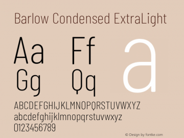 Barlow Condensed ExtraLight Version 1.106;PS 001.106;hotconv 1.0.88;makeotf.lib2.5.64775 Font Sample