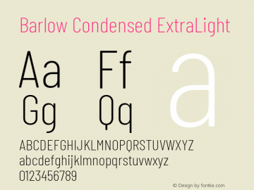 Barlow Condensed ExtraLight Version 1.106 Font Sample