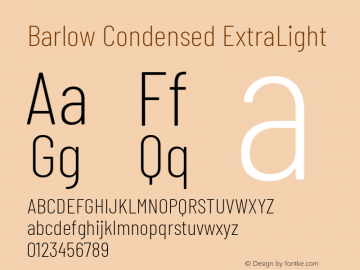 Barlow Condensed ExtraLight Version 1.106 Font Sample