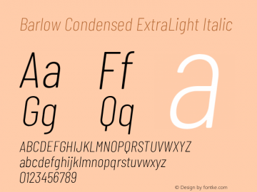 Barlow Condensed ExtraLight Italic Version 1.106;PS 001.106;hotconv 1.0.88;makeotf.lib2.5.64775 Font Sample